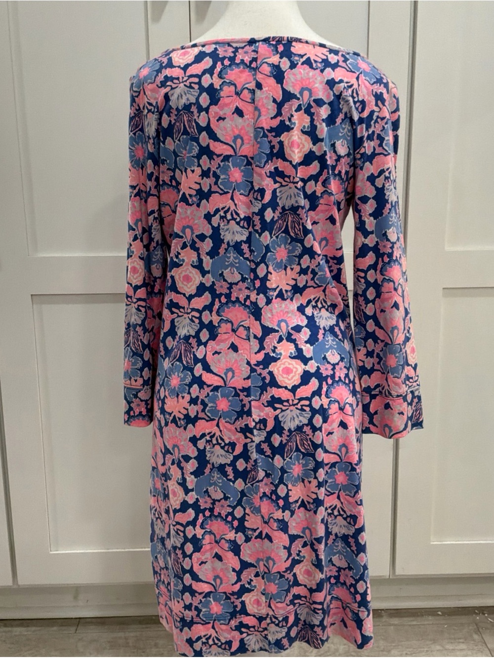 Lilly Pulitzer Blue Pink Floral Pima Cotton Tunic Dress 3/4 Sleeve Womens M - Picture 4 of 8